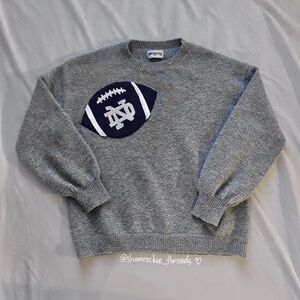 gray white navy blue Notre Dame patchwork sweater